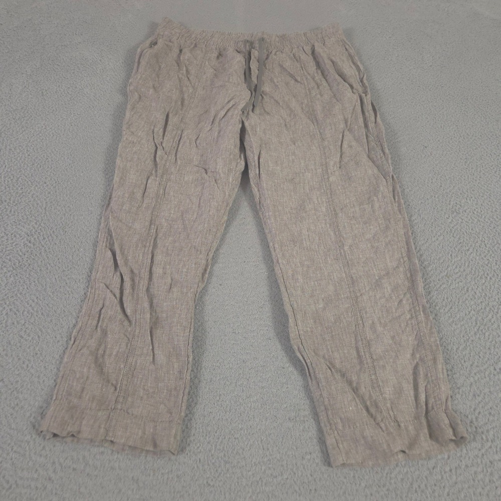Athleta Pants Womens XL Brown Retreat High Rise Linen Ankle Straight Leg Pocket